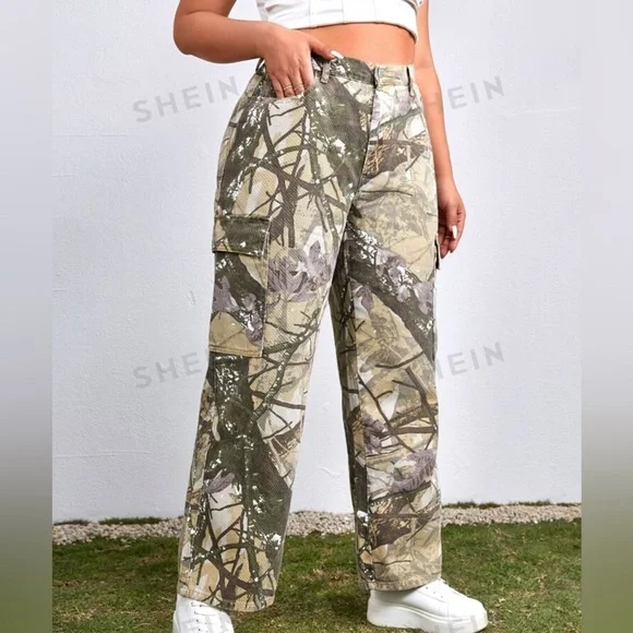 SHEIN Camouflage Cargo Denim Jeans Allover Print Tall Size Small - Picture 12 of 12